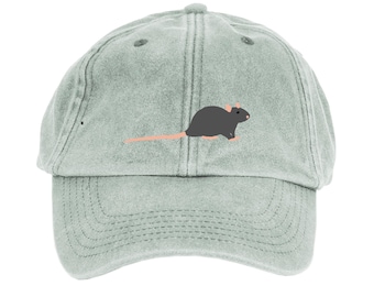 Rat Embroidered Cap: Rats Hat, Vintage Style Washed Cotton Caps