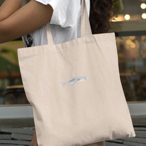 Embroidered Shark Tote Bag, Embroidered shark bag, Sharks, Cotton bag, UK