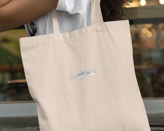 Embroidered Shark Organic Cotton Tote Bag