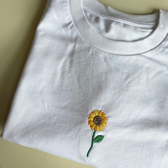 Sunflower Embroidered Tshirt, Sunflowers t shirt, embroidery, cotton sustainable tshirt, Ethical, Vegan