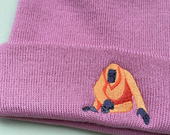 Embroidered Orangutan Beanie: Vegan Knit Hat