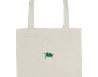 Embroidered Turtle Tote Bag: Organic Cotton Vegan Shopper