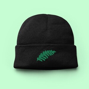 Fern embroidered beanie hat, Fern leaf, plant, embroidered beanie, hat, Vegan, Lovely fern beanie