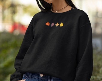 Embroidered Autumn Leaves Jumper: Vegan Cotton Sweatshirt