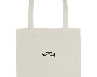 Bat Embroidered Organic Cotton Tote Bag: Vegan