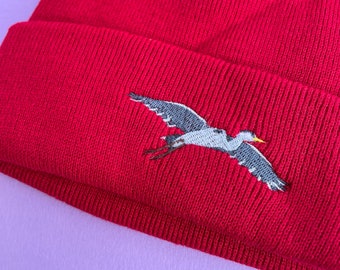 Gorro de punto con garza bordada: con puños, vegano