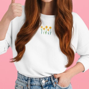 Daffodils Embroidered Sweatshirt, Daffodils embroidery, Daffodil sweatshirts, Daffodil embroidered jumper
