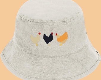 Chicken Embroidered Bucket Hat: Recycled Cotton, Organic Lining