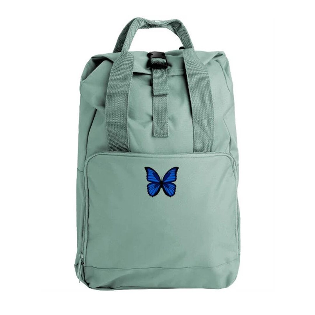 Butterfly Raffines Rucksack Butterfly Embroidered Rucksack: Blue Roll-top Backpack - Etsy