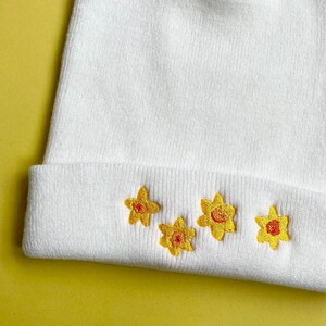 Daffodil Embroidered beanie hat, Daffodils, embroidered beanie hat, daffodils, embroidery