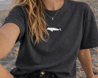 T-shirt belugawalvis, geborduurde beluga-t-shirt, oceaanborduurwerk, biologisch katoen, uniseks