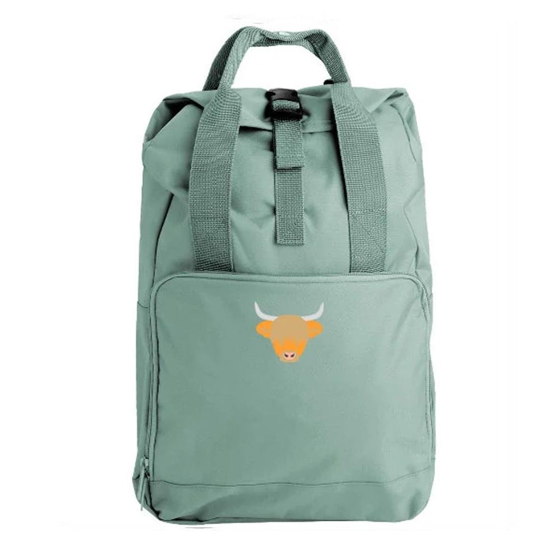 Embroidered Highland Cow Backpack: Roll-top Travel Bag - Etsy