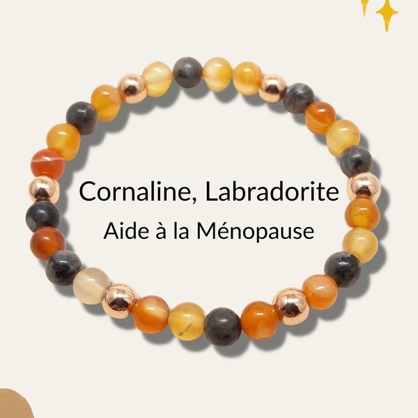 Bracelet Help with Menopause in natural stones Carnelian Black Moonstone elastic personalized size handmade lithotherapy