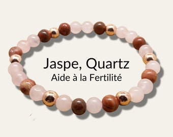 Bracelet Fertilité en pierres naturelles Jaspe rouge Quartz rose Hématite bronze perle 6mm élastique taille personnalisée faitmain femme