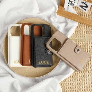 Litchi Grain Leather iPhone Case with Card Slot, Personalised Leather iPhone Wallet Case, Leather Purse Bag for iPhone 14 13 12 11 Pro Max