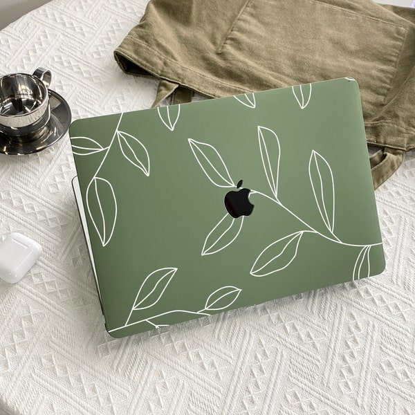 Line Tree Leaf Green Case Cover for Macbook Pro 14 16 M1 Case Macbook Pro 13 15 16, A2337 A2338 Custom Name Laptop Office University Gift