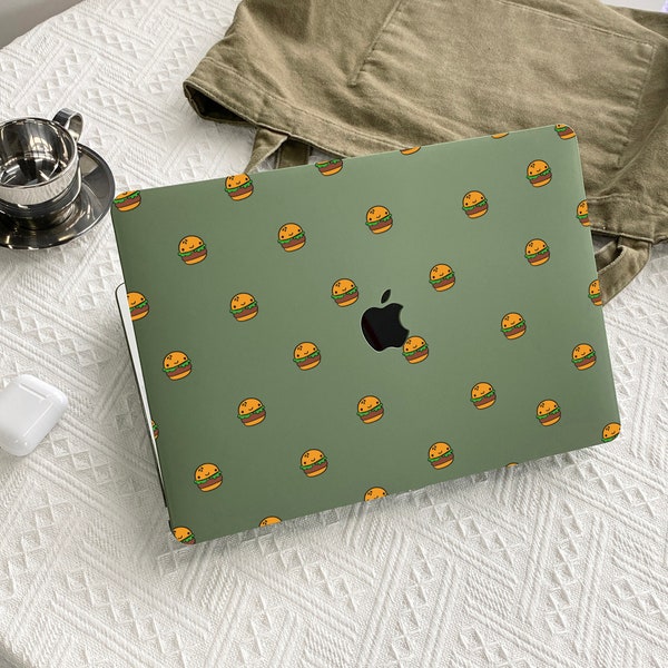 Khaki Green Burger Case Cover for Macbook Pro 14 16 M1 Case Macbook Pro 13 15 16, A2337 A2338 Custom Name Laptop Office University Gift