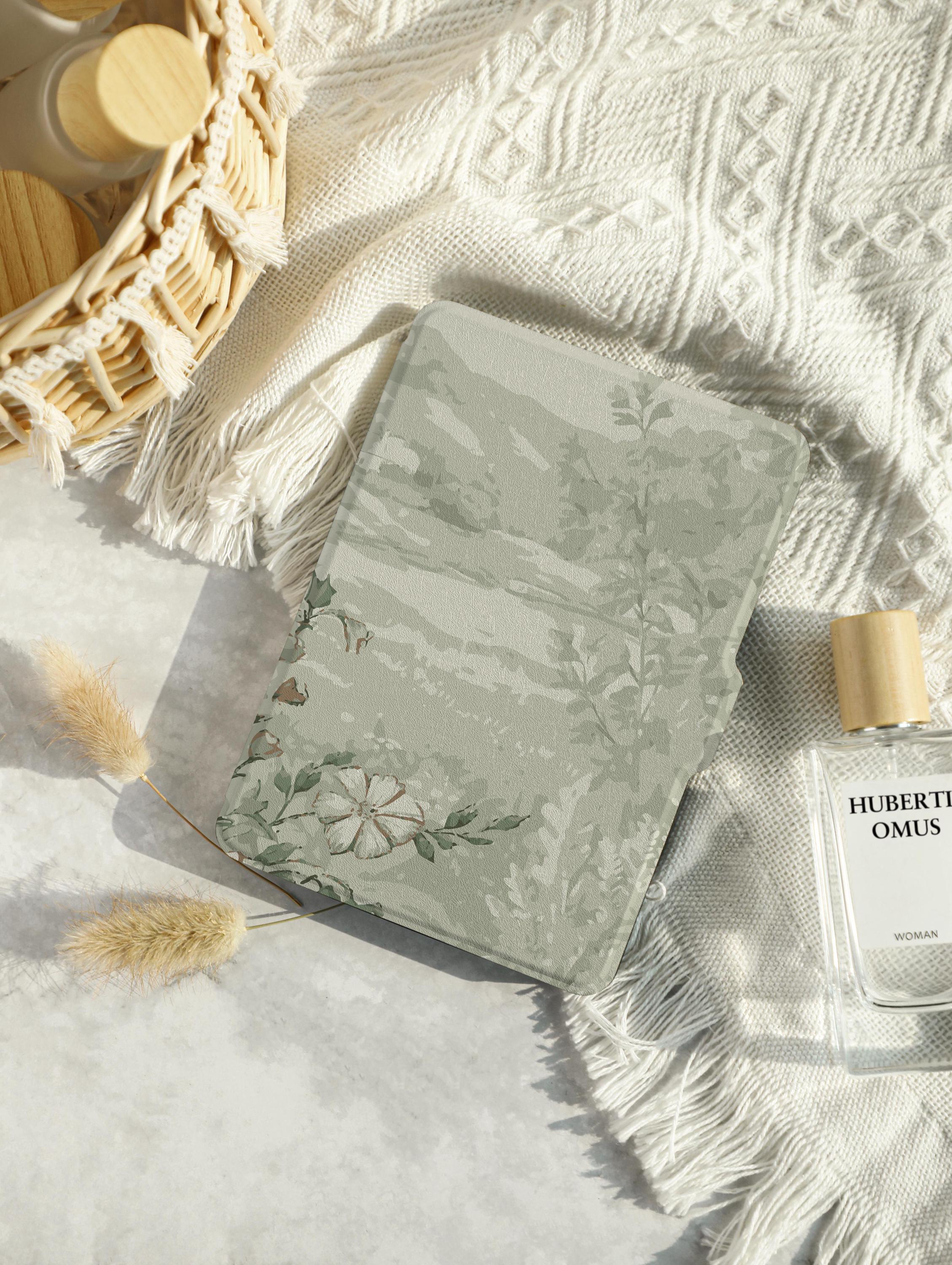 ライトグリーンフラワー Kindle ケース、ペーパーホワイト 6.8 インチ