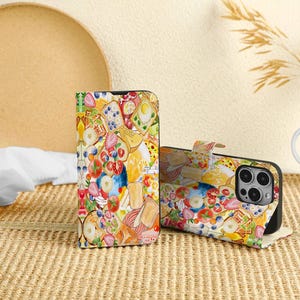 Yellow Collage Custom iPhone 16 Pro Case, Portefeuille avec fente pour carte, Étui de téléphone Flip Lid personnalisé pour iPhone 16 15 14 13 12 11 Pro Max