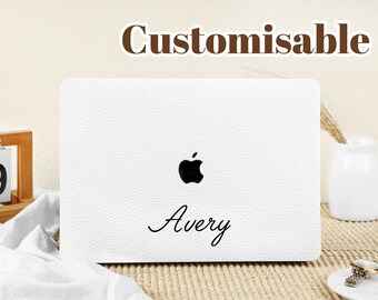 Funda de cuero White Pebbles para Macbook Pro 14 16 M3 Funda Macbook Pro 13 15 16, A2337 A2338 Nombre personalizado Regalo de oficina portátil