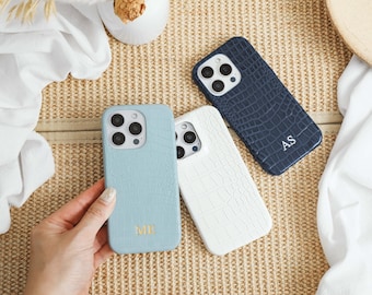 Monogrammed Crocodile Vegan Leather iPhone Case, Personalized iPhone Case