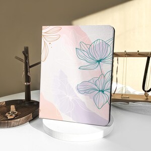 Watercolor Flower Line iPad Air 4 Hülle mit Bleistifthalter, Mini 5/6, Air 4/5th Case, iPad 8/9th, 10.2 9.7 10.5, Pro 11 12.9 Case 2018-2022