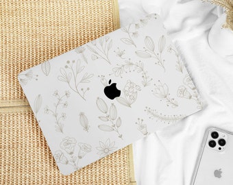 Light Beige Floral Leaf Cover for Macbook Pro 14 16 M1 Case Macbook Pro 13 15 16, A2337 A2338 Custom Name Laptop Office University Gift