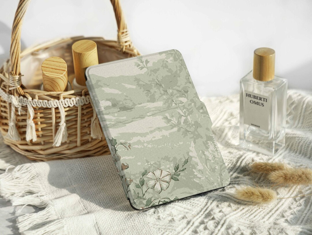 ライトグリーンフラワー Kindle ケース、ペーパーホワイト 6.8 インチ