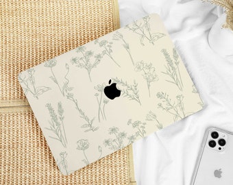 Couverture de boîtier de fleur beige clair pour Macbook Air 13 M1 Case Macbook Pro 13 16 15 A2337 A2338 A2141 Nom personnalisé ordinateur portable Office University Gift