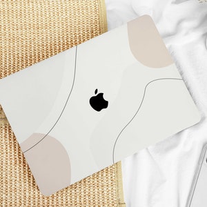 Cream Beige Lines Art Case Cover for MacBook Pro 14 16 M1 Case MacBook Pro 13 15 16, A2337 A2338 Custom Name Laptop Office University Gift image 1