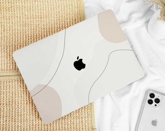 Crème Beige Lignes Art Case Cover pour Macbook Pro 14 16 M1 Case Macbook Pro 13 15 16, A2337 A2338 Nom personnalisé Ordinateur portable Bureau Université Cadeau