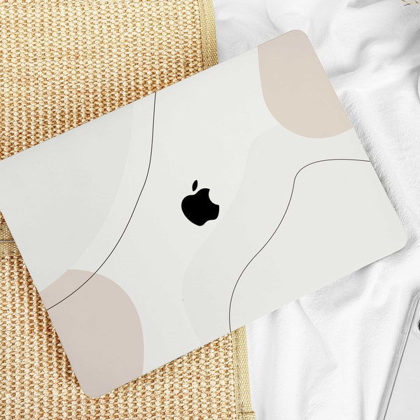 Crème Beige Lignes Art Case Cover pour Macbook Pro 14 16 M1 Case Macbook Pro 13 15 16, A2337 A2338 Nom personnalisé Ordinateur portable Bureau Université Cadeau