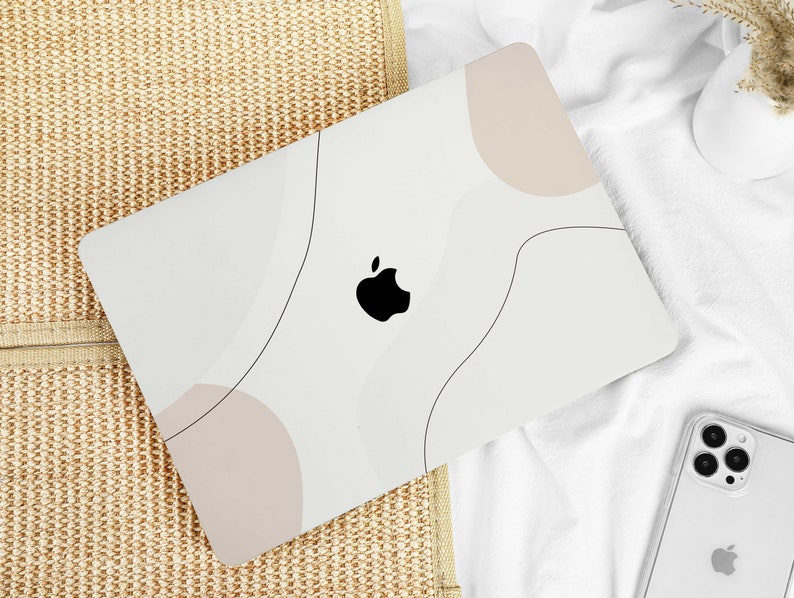 Cream Beige Lines Art Case Cover for MacBook Pro 14 16 M1 Case MacBook Pro 13 15 16, A2337 A2338 Custom Name Laptop Office University Gift image 1