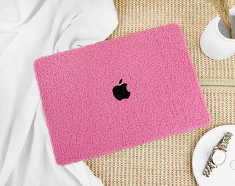 Rose Faux Teddy Fluff MacBook Case for New MacBook Pro13 14, macbook pro 15 16 inch, MacBook Air 11 13 Case, Laptop Hard Case