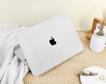 White Faux Teddy Fluff MacBook Case for New MacBook Pro13 14, macbook pro 15 16 inch, MacBook Air 11 13 Case, Laptop Hard Case