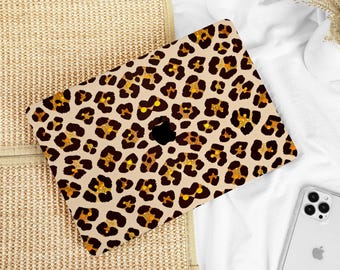 Funda con estampado de leopardo dorado para Macbook Air 13 M1, Macbook Pro 13, 16 y 15. Nombre personalizado para portátil. Regalo ideal para la oficina o la universidad. Nuevo Macbook 2026.