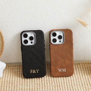 Personalized Vintage Leather MagSafe iPhone Case, Magnetic Compatible, Custom Initials Soft Leather iPhone Cover