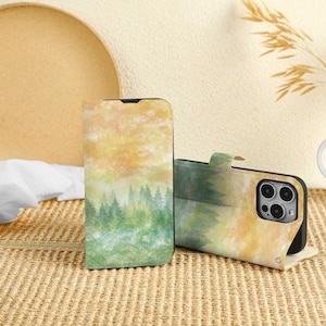Mountains at Dusk Custom iPhone 16 Pro Case, Wallet with Card Slot, Personalized Flip Lid Phone Case for iPhone 16 15 14 13 12 11 Pro Max