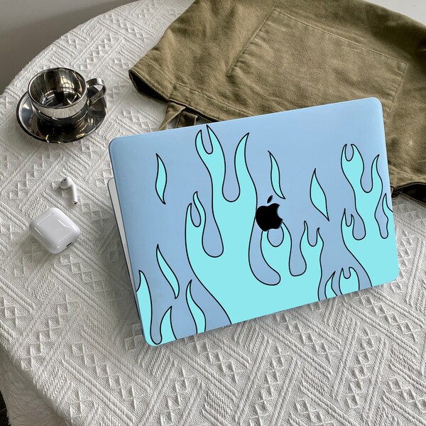 Blue Flame Paint Spray Case Cover for Macbook Pro 14 16 M1 Case Macbook Pro 13 15 16, A2337 A2338 Custom Name Laptop Office University Gift