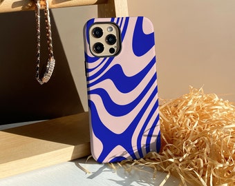 Blue Powder Abstract Lines iPhone 16 Case, 14 15 16 17 Pro Max, 13 14 15 Pro Case, iPhone 12 Case, 13 Pro Max Case, Personalized Case Cover
