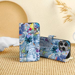 Snowman Mania Custom iPhone 16 Pro Case, Portefeuille avec fente pour carte, Étui de téléphone Flip Lid personnalisé pour iPhone 16 15 14 13 12 11 Pro Max