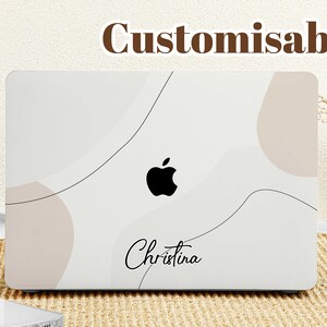 Cream Beige Lines Art Case Cover for MacBook Pro 14 16 M1 Case MacBook Pro 13 15 16, A2337 A2338 Custom Name Laptop Office University Gift image 3