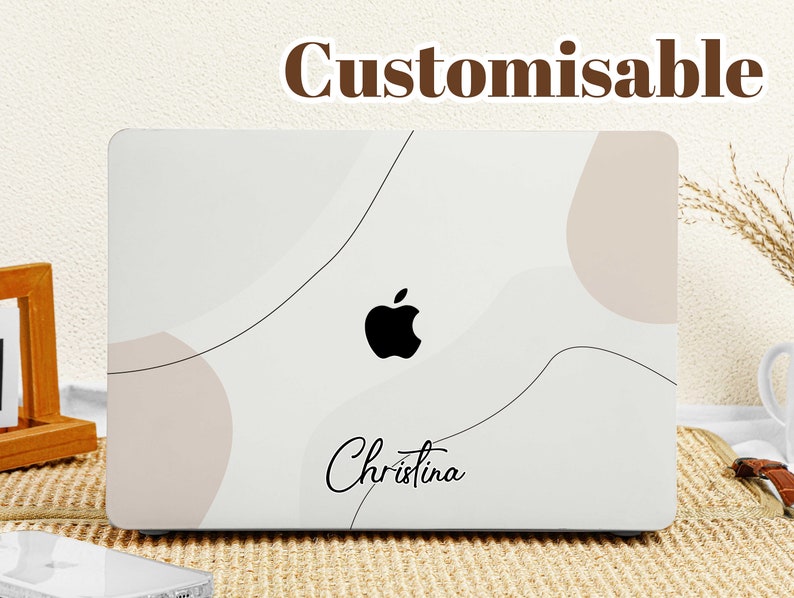 Cream Beige Lines Art Case Cover for MacBook Pro 14 16 M1 Case MacBook Pro 13 15 16, A2337 A2338 Custom Name Laptop Office University Gift image 3