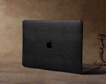 Retro Matte Black Leather Crocodile Print Case, Retro Hard Case for Macbook Air 11/12/13/15 Pro 14/16, All New MacBook M2 M3 Laptop Case