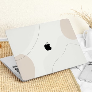 Cream Beige Lines Art Case Cover for MacBook Pro 14 16 M1 Case MacBook Pro 13 15 16, A2337 A2338 Custom Name Laptop Office University Gift image 2