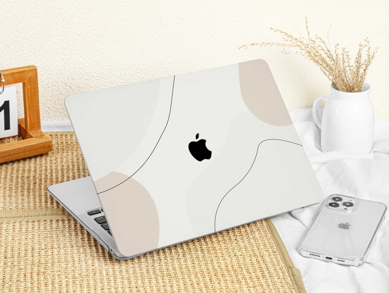 Cream Beige Lines Art Case Cover for MacBook Pro 14 16 M1 Case MacBook Pro 13 15 16, A2337 A2338 Custom Name Laptop Office University Gift image 2