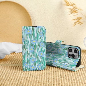 Seagrass Flowers Custom iPhone 16 Pro-hoesje, portemonnee met kaartsleuf, gepersonaliseerd kleptelefoonhoesje voor iPhone 16 15 14 13 12 11 Pro Max