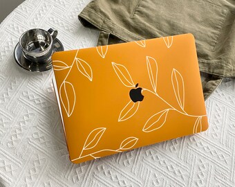 Line Tree Leaves Yellow Case Cover for Macbook Pro 14 16 M1 Case Macbook Pro 13 15 16, A2337 A2338 Custom Name Laptop Office University Gift