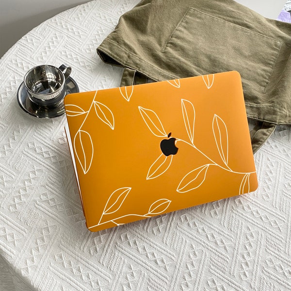 Line Tree Leaves Yellow Case Cover for Macbook Pro 14 16 M1 Case Macbook Pro 13 15 16, A2337 A2338 Custom Name Laptop Office University Gift