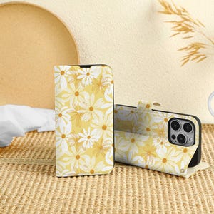 Yellow Daisy Custom iPhone 16 Pro Case, Wallet with Card Slot, Personalized Flip Lid Phone Case for iPhone 16 15 14 13 12 11 Pro Max